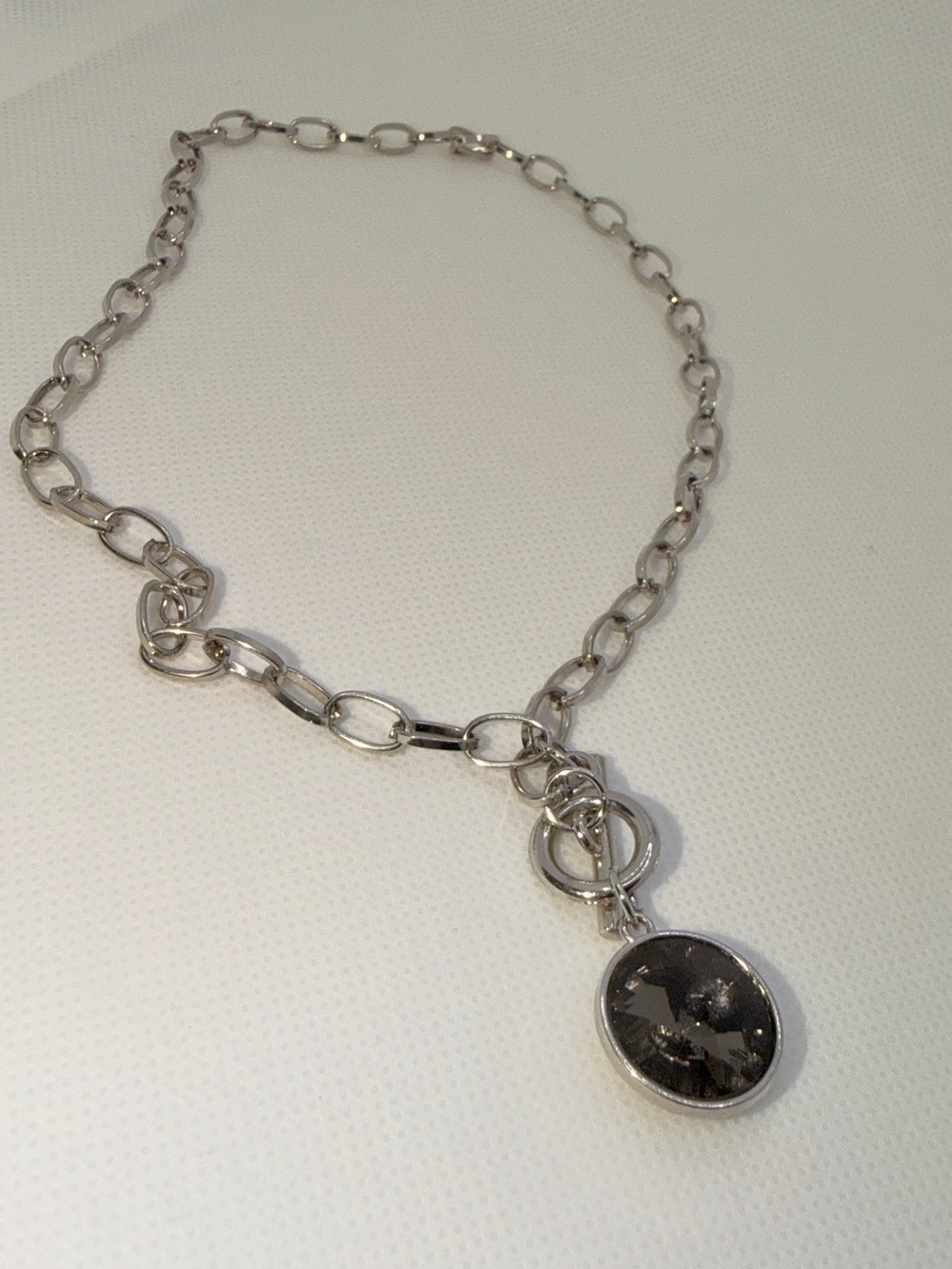 Silver Chain Necklace with Black Crystal Pendant and matching earrings